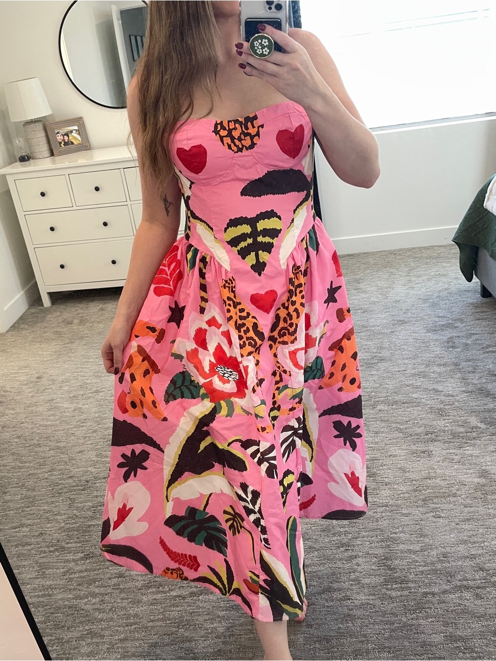 Pink Jungle-Print Midi Dress
